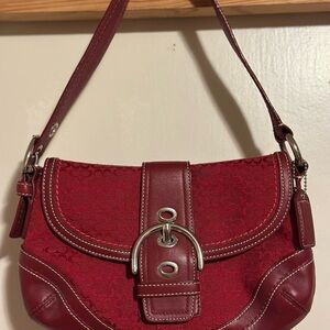 Vintage Coach Soho Shoulder Bag Signature Canvas Red Leather Y2K